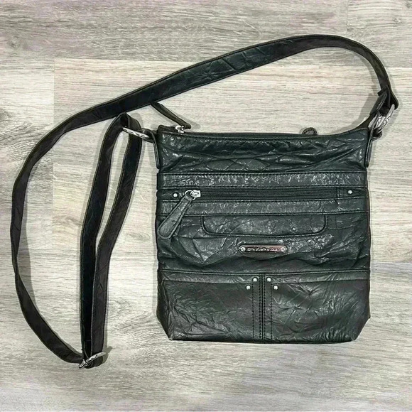 Stone Mountain Crossbody Purse Black Soft Leather Medium Shoulder Bag Adjustable - Picture 1 of 11
